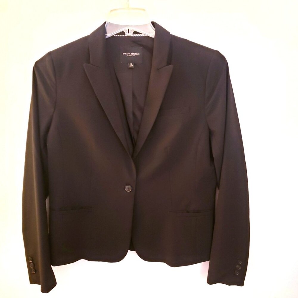 Banana Republic Classic Black Italian Wool WASHABLE Blazer Jacket Size 12 GUC
